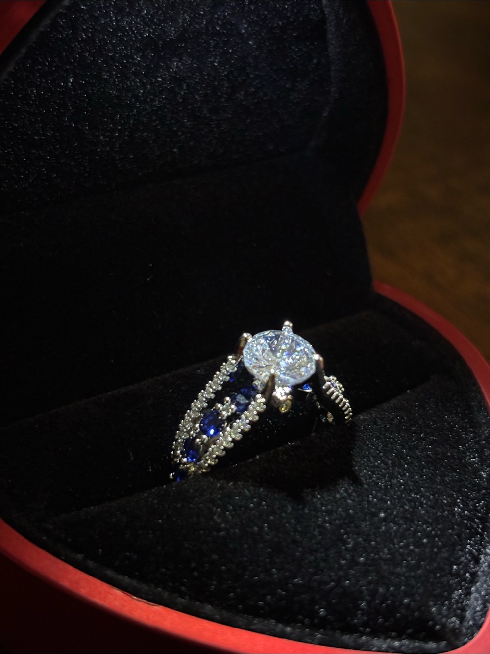 Elegant Blue Sapphire and White Crystal Women’s Ring